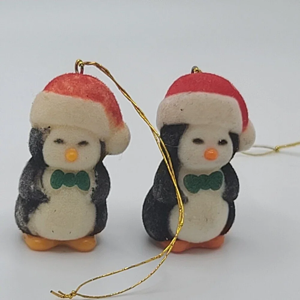 Avon Ornament Flocked Penguins Ornaments Set of 2